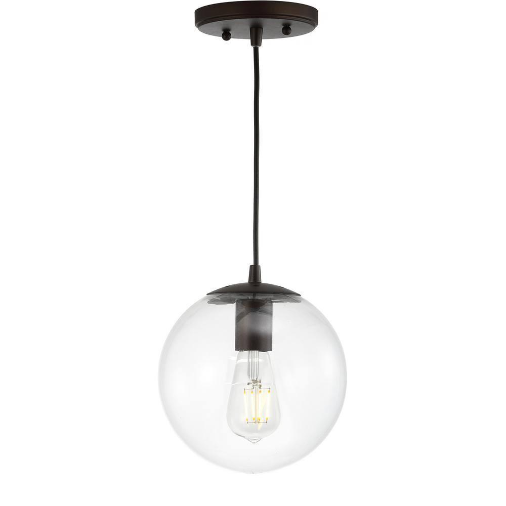 Bleecker 7.75" Metal/Glass Globe LED Pendant, Clear/Oil Rubbed Bronze