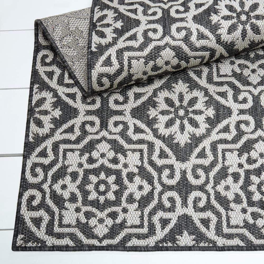 Nicole Miller New York Patio Country Danica Geometric Indoor/Outdoor Area Rug, Black/Grey