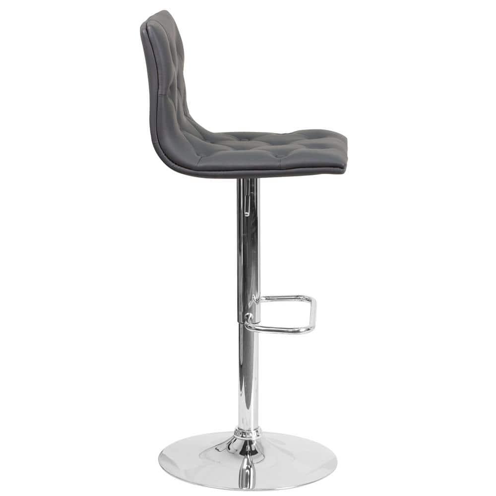 Flash Furniture Contemporary Button Tufted Gray Vinyl Adjustable Height Barstool with Chrome Base