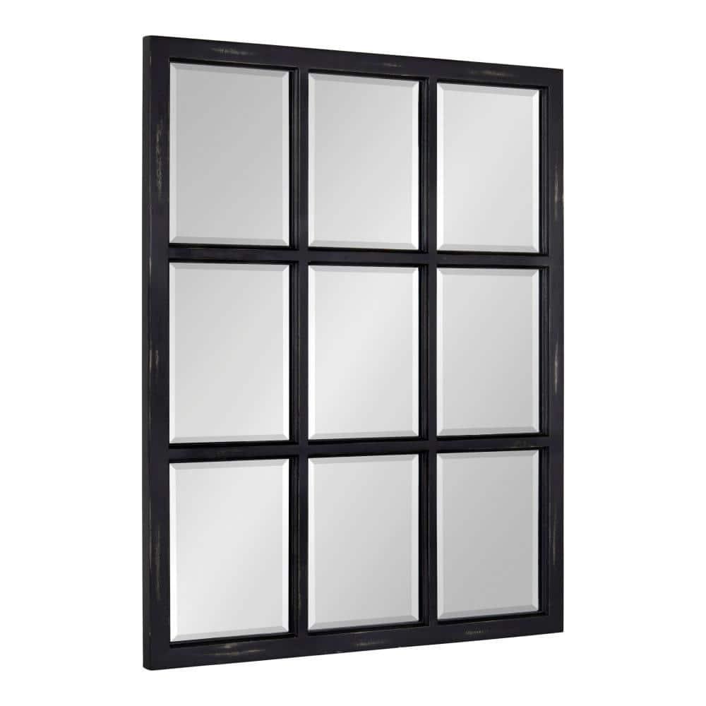 26" x 32" Hogan Windowpane Wall Mirror Black - Kate & Laurel All Things Decor: Modern Rectangular, No Assembly, Wood Frame
