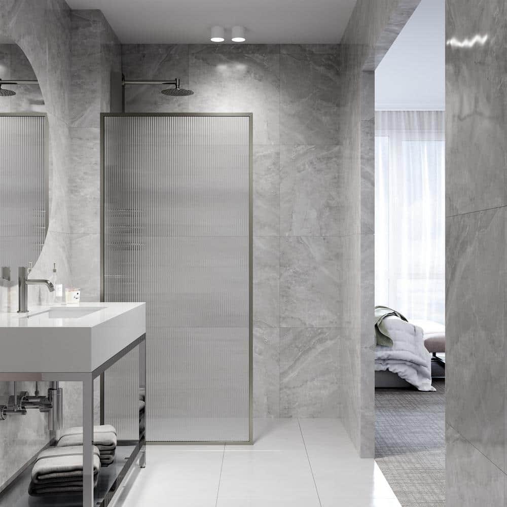 Meridian 34" W x 74" H Fixed Framed Shower Screen with 3/8" Glass