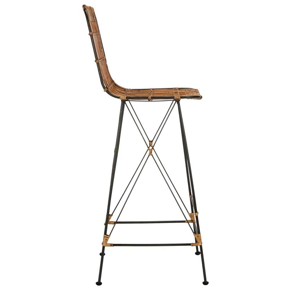 Minerva Wicker Bar Stool (Set of 2) - Natural/Black - Safavieh