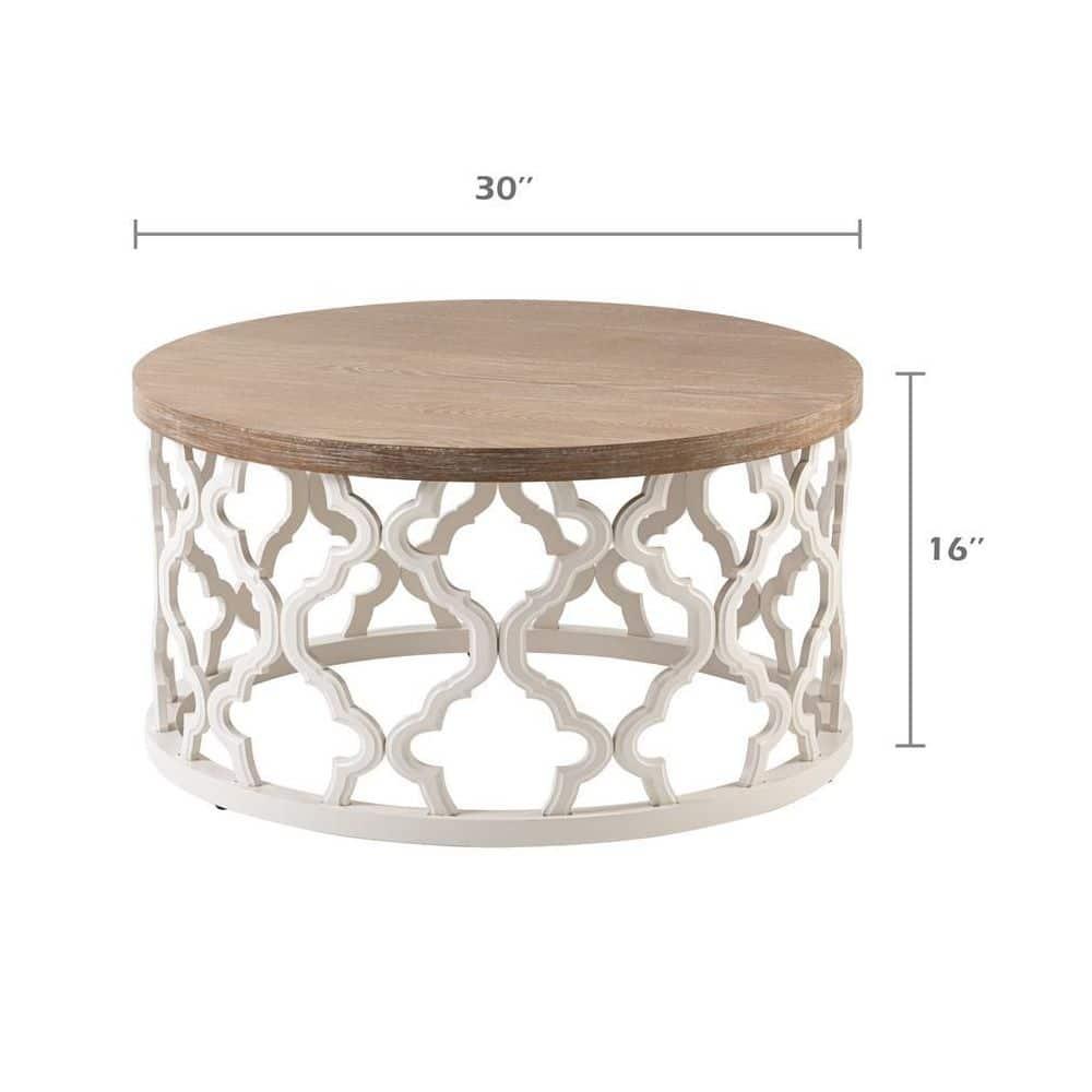 COZAYH Rustic Coffee Table, Distressed Wood Top Table with Curved Motif Frame Base for Boho, Farmhouse Decor, Round