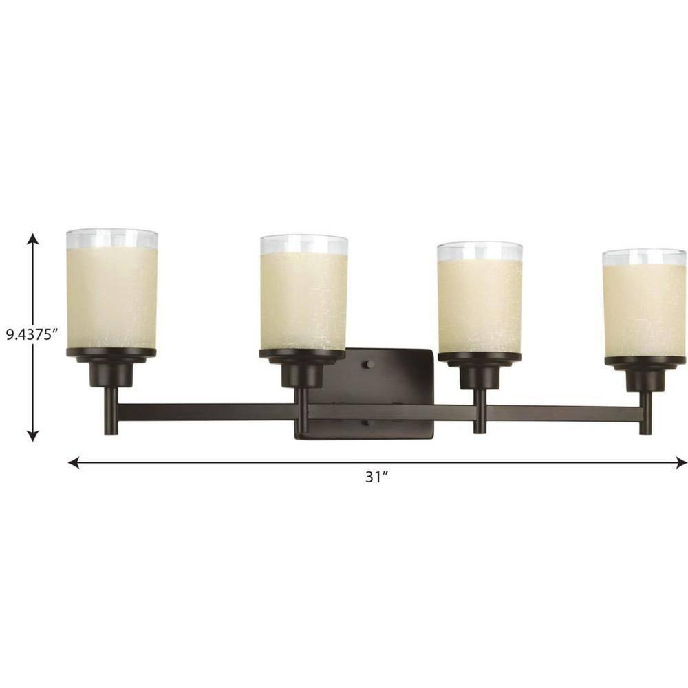 Progress Lighting Alexa Collection 4-Light Bath Fixture, Antique Bronze, White Linen Glass Shade