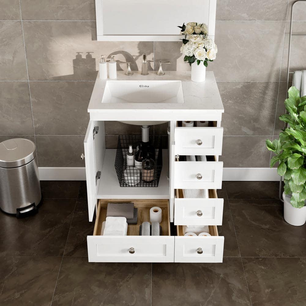 Eviva Acclaim 28"W x 22"D White Bathroom Vanity with White Carrara Quartz Vanity Top and Rectangular Undermount Sink