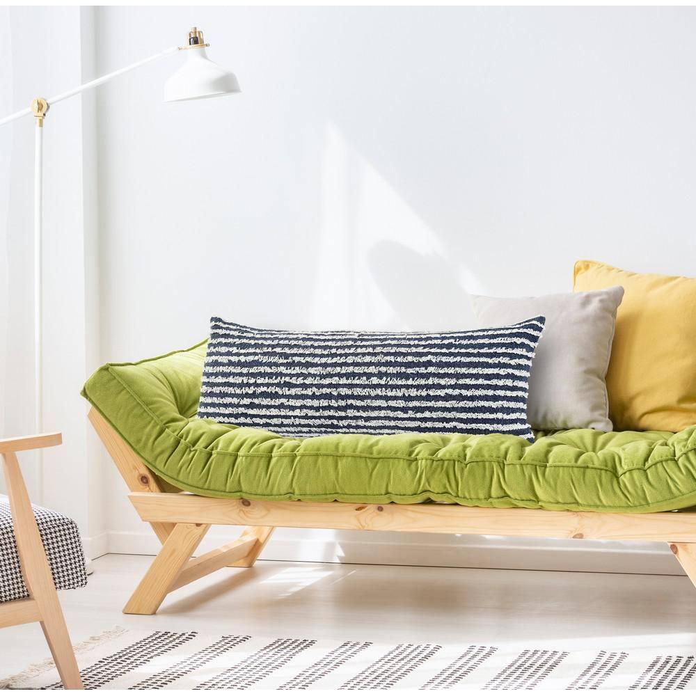 Wispy Ways Ensign Blue/Cream Striped Textured Poly-fill 14 in. x 36 in. Indoor Throw Pillow