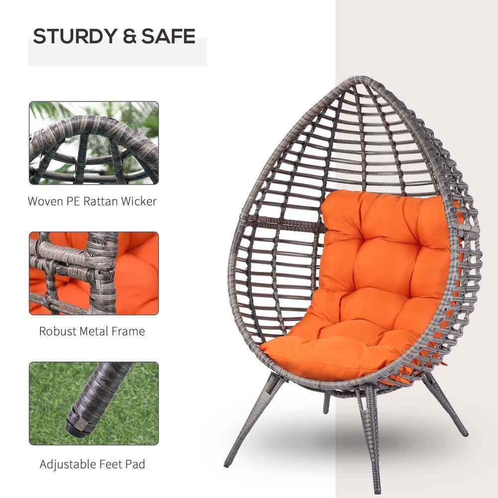 Outsunny Egg Chair w/ Soft Cushion, Teardrop Cuddle Seat, Outdoor / Indoor, PE Plastic Rattan Furniture, Adjustable Height, Orange