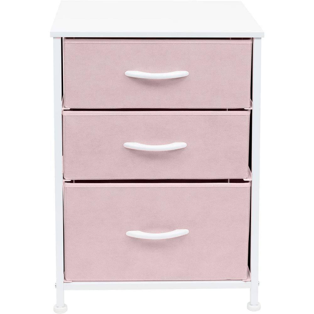Sorbus Nightstand with 3 Drawers - Furniture Storage for Bedroom, Closet, Office Organization - Steel Frame, Wood Top, Pastel Fabric Bin (Pink)