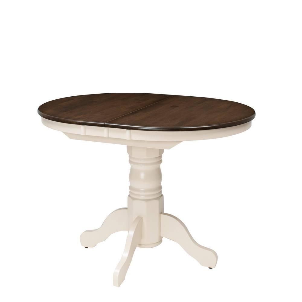 CorLiving Dillon Brown and Cream Extendable Dining Table with Wood Pedestal Base