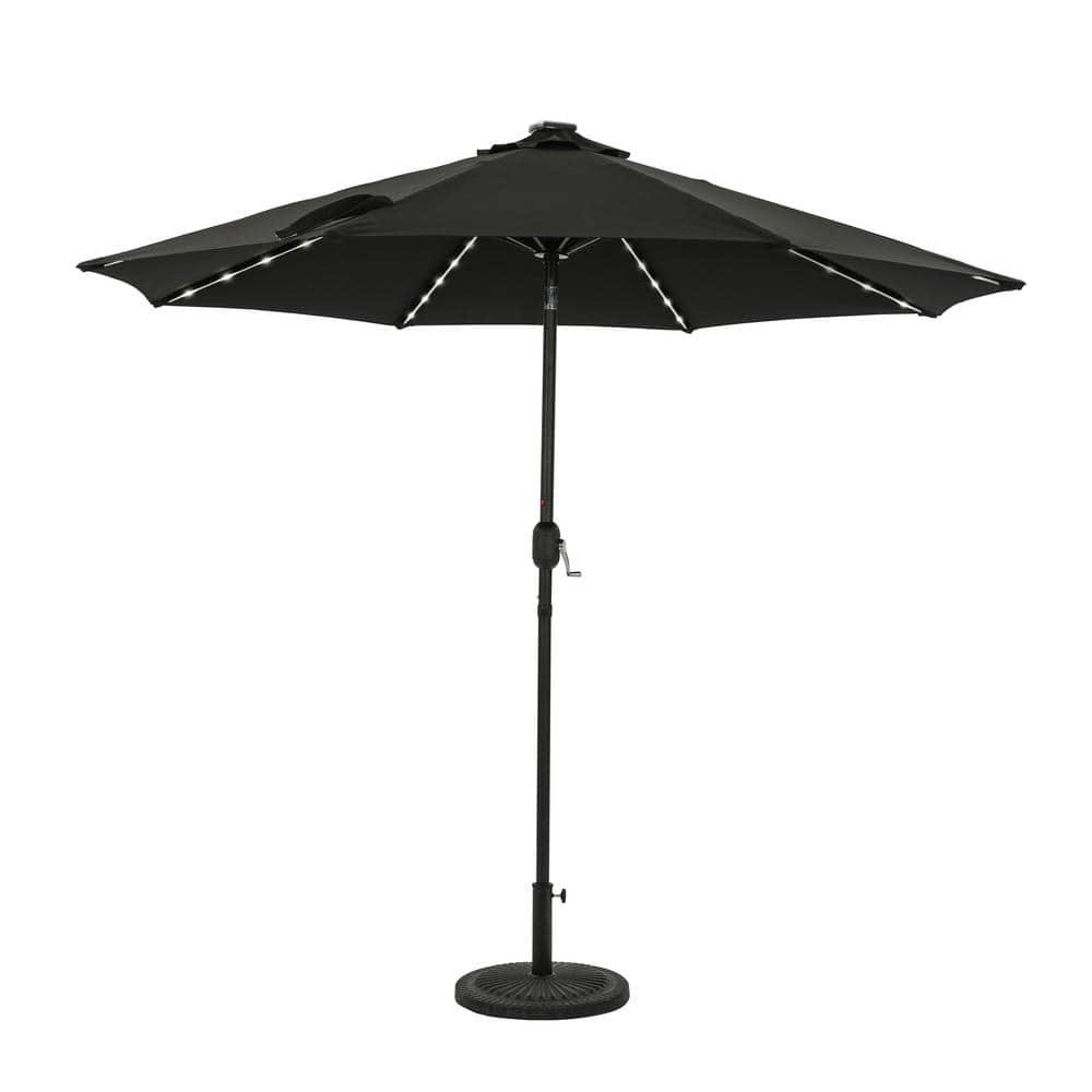 9' x 9' Mirage II Fiesta Market Patio Umbrella with Solar LED Tube Lights Black - Island Umbrella: Weatherproof, UV Protection, Crank Lift