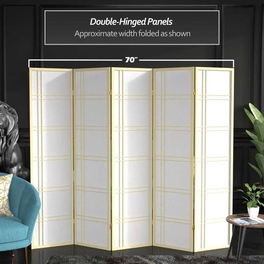Oriental Furniture 6 Ft Tall Double Cross Shoji Screen Special Edition, 5 panel, ivory color