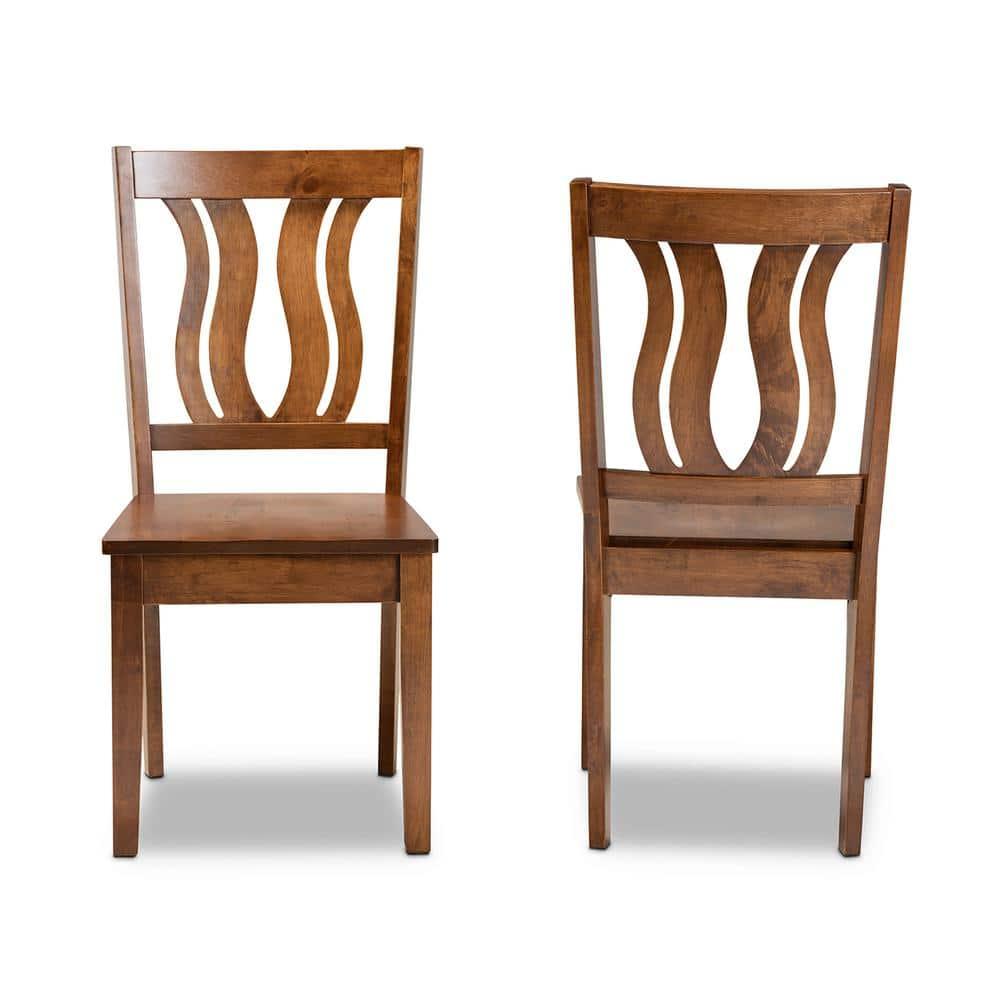 2pc FentonWood Dining Chair Set Walnut/Brown - Baxton Studio: Geometric Back, Upholstered, Armless: Sturdy Wood Frame