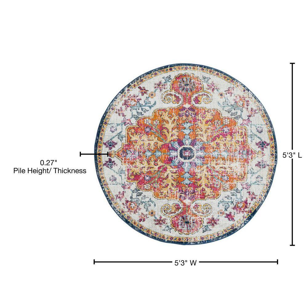 Livabliss 5'3" Round Abby Traditional Rugs Aqua: Medium Pile, Stain & Fade-Resistant, Polypropylene