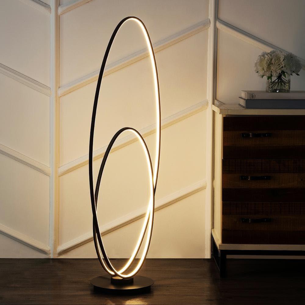 JONATHAN Y JYL9540A Looper 47" Metal Modern Contemporary Oval Dimmable Integrated LED Floor Lamp for living room, dinning room, bedroom, office, Black