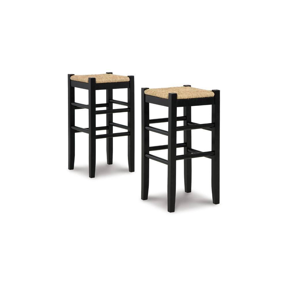 Benjara Anya Stool, Woven Seagrass Seat, Wood Frame (Set of 2)