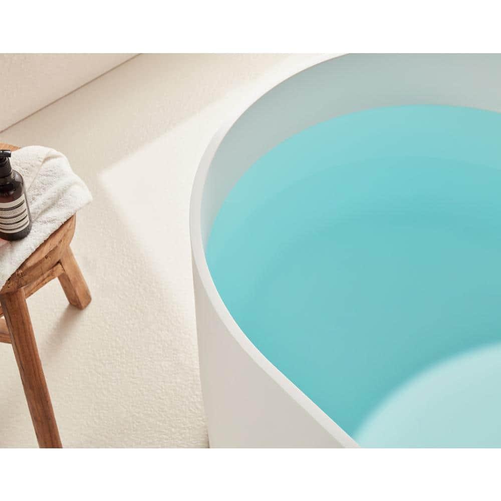 59" x 29.5" Freestanding Soaking Stone Resin Bathtub with Pure White Overflow and Pop Up Drain