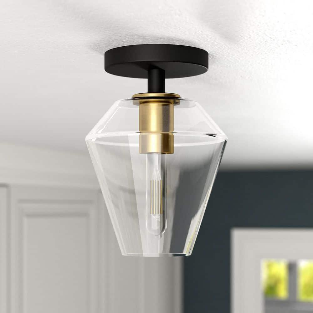 Hudson and Canal 7" Wide Semi Flush Mount: UL Listed, Retro-Inspired, Metal/Glass Fixture