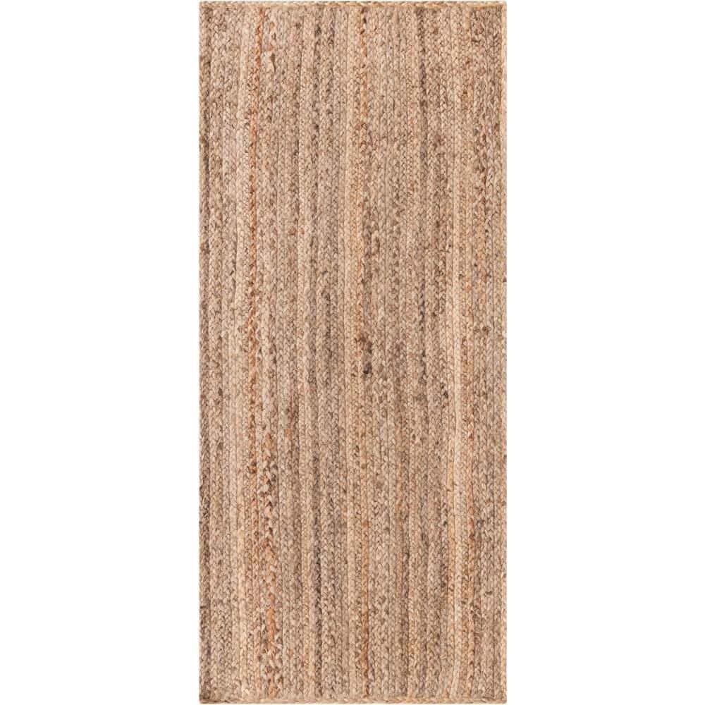Unique Loom 2'6"x6' Braided Jute Dhaka Natural Indoor Area Rug