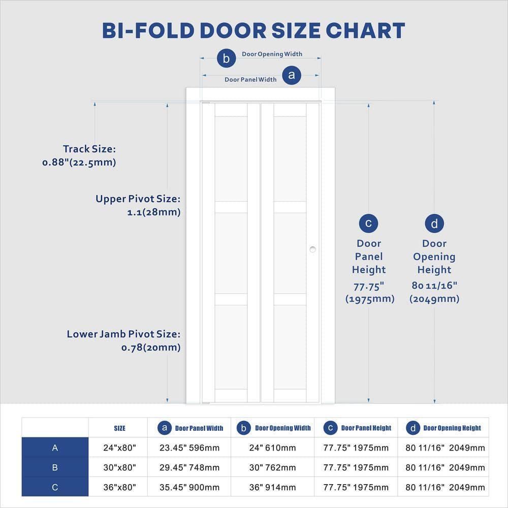 Luxdecor 80'' Solid Core Manufactured Wood 1-Lite Frosted Glass Bi-fold Door With Installation Hardware Kit