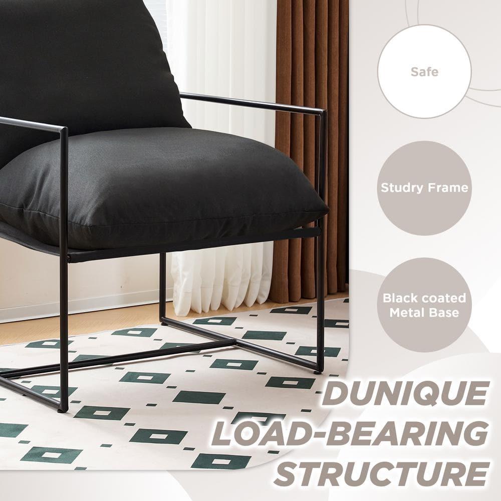Mid Century Modern Accent Chair, Metal Framed Armchair, Sling Accent Chair with Microfiber Fabric Upholstery for Living Room Bedroom Home Office, Minimalist Style(Black)