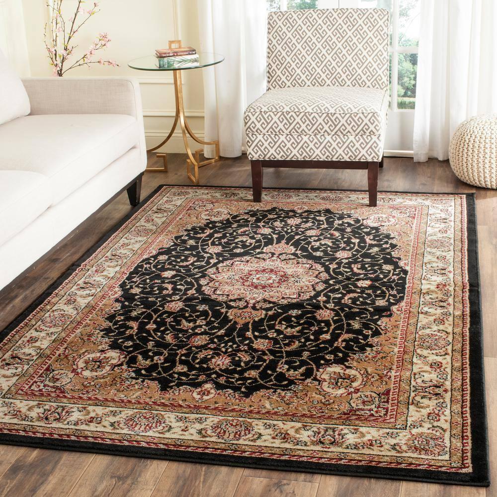 Lyndhurst LNH329 Power Loomed Area Rug - Black/Ivory - 6'x6' - Safavieh