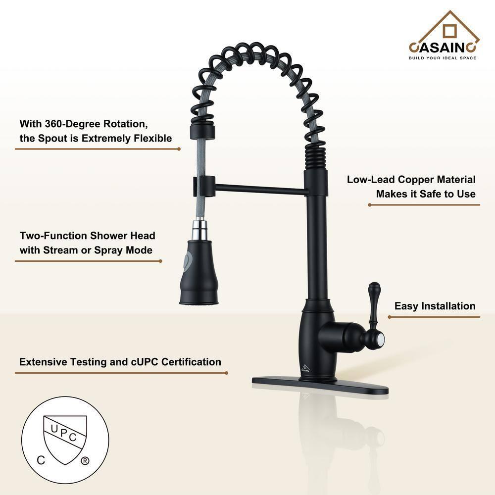 CASAINC 1.8 GPM Single-Handle Spring Pull-Down Kitchen Faucet Single Hole Faucet