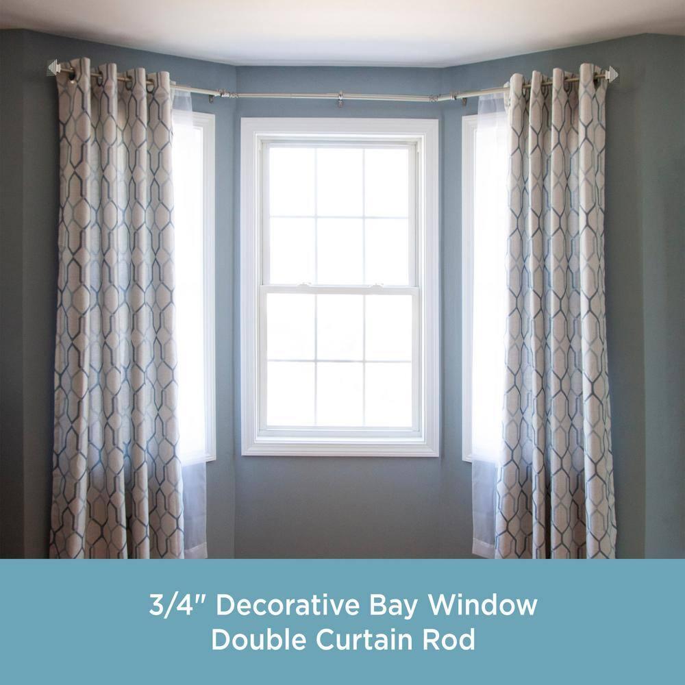Kenney Square End Bay Window Double Curtain Rod, 78-144" Adjustable Length: 22-37" Sides, 28-72" Center, Steel