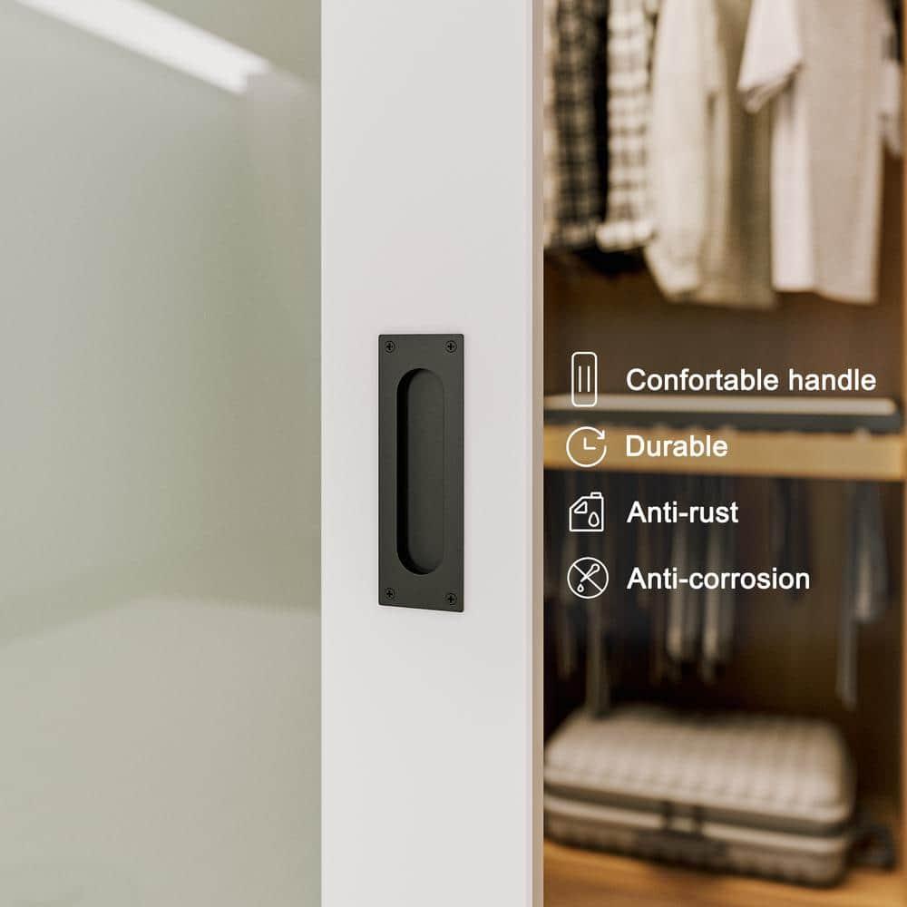 ARK DESIGN 80” Tempered 1 Lite Frosted Glass White Closet Sliding Door with Hardware & Handles