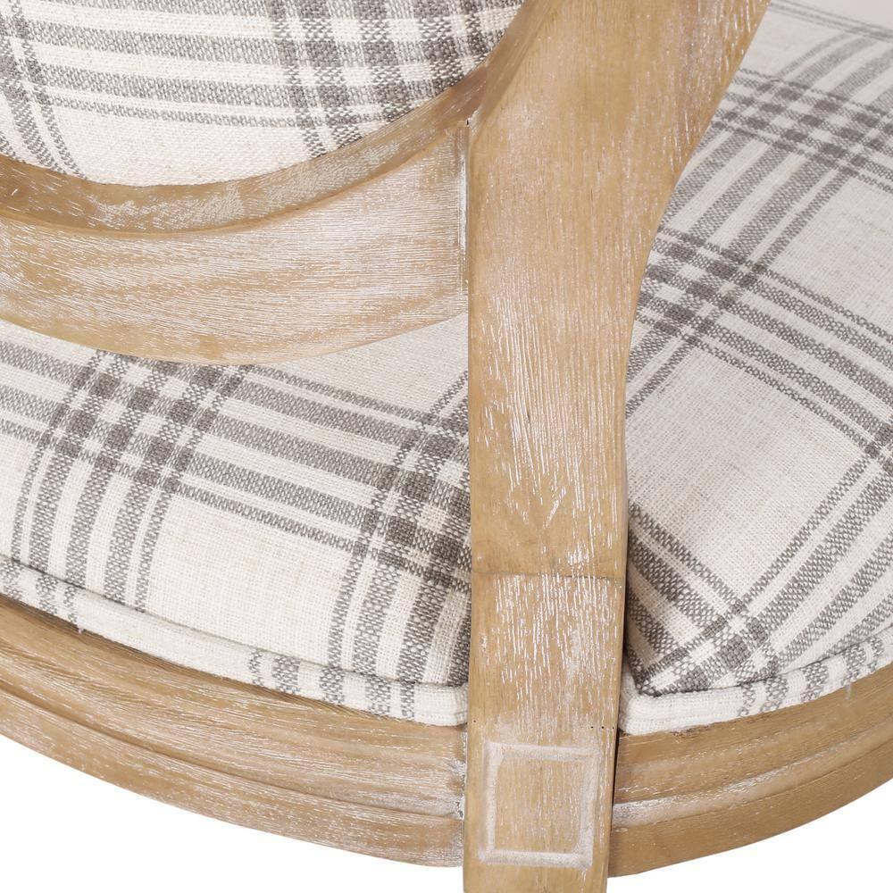Noble House Karter French Fabric Dining Chairs, Set of 4, Gray Plaid