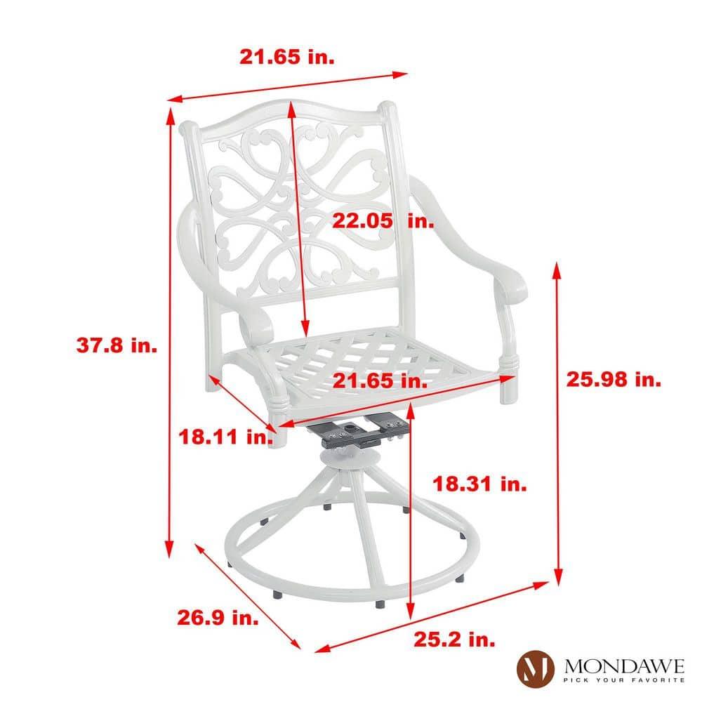 Mondawe 2 Pieces Cast Aluminum Swivel Dining Chair, All-Weather Aluminum Swivel Dining Chairs Outdoor Rocker Chair for Home Patio Garden Deck, White