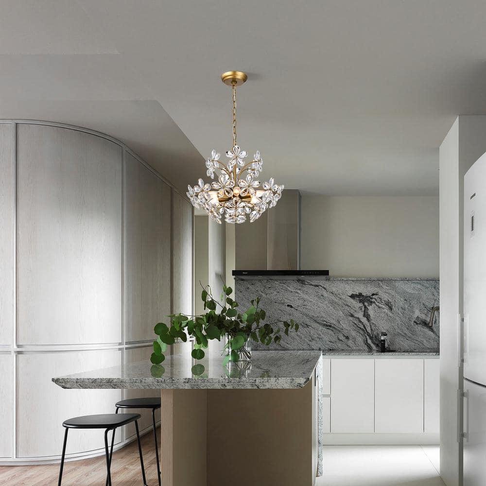 The Lighting Store Rosa 6-Light Brushed Brass Finish Crystal Glass Flower Chandelier - 17.7 inches in diameter x 15 inches H