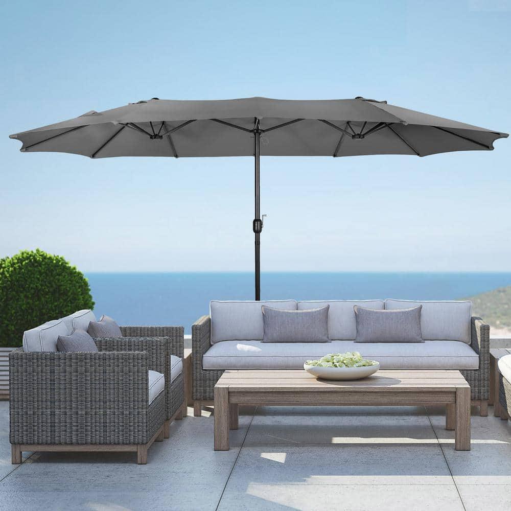 WestinTrends 15 x 9 Ft Double Sided Outdoor Twin Patio Market Table Umbrella, Gray