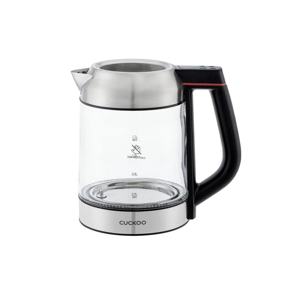CUCKOO Electric Tea Kettle with Infuser & Temperature Control 7 Heat Settings LED Lights 1.7L Glass and Stainless Steel (CK-G170BS)