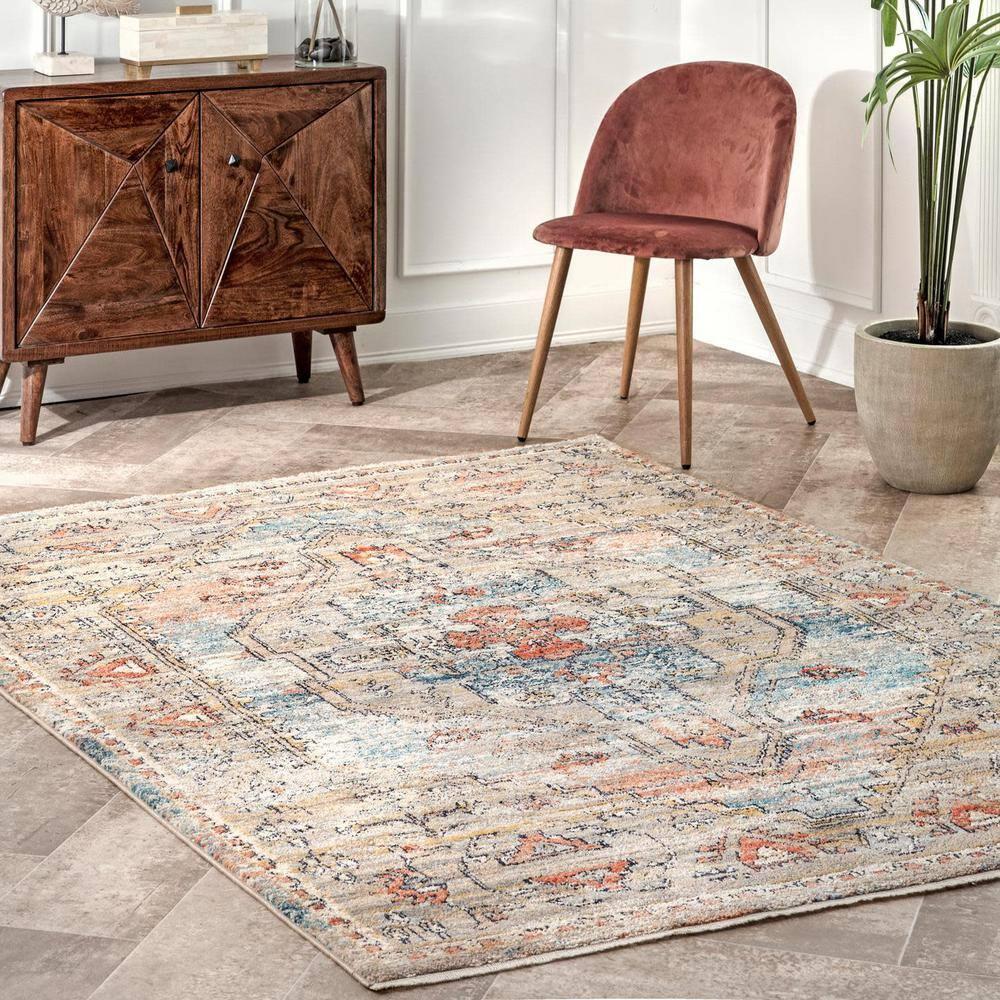 Nuloom Marley Medallion 2x6 Runner Indoor Area Rug for Living Room Bedroom Dining Room Entryway Hallway Kitchen, Beige/Ivory