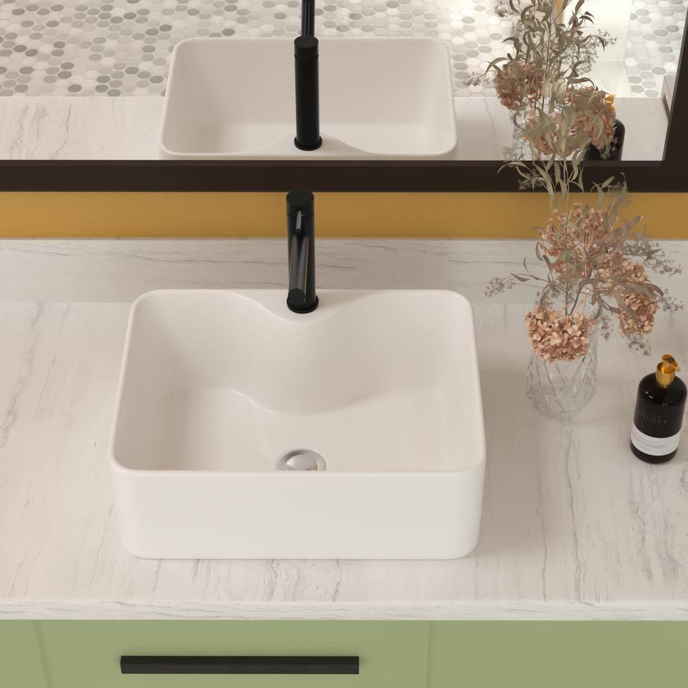 16" x 12" Bathroom Vessel Sink Rectangular Above Counter White Ceramic Vessel Sink with Faucet Hole