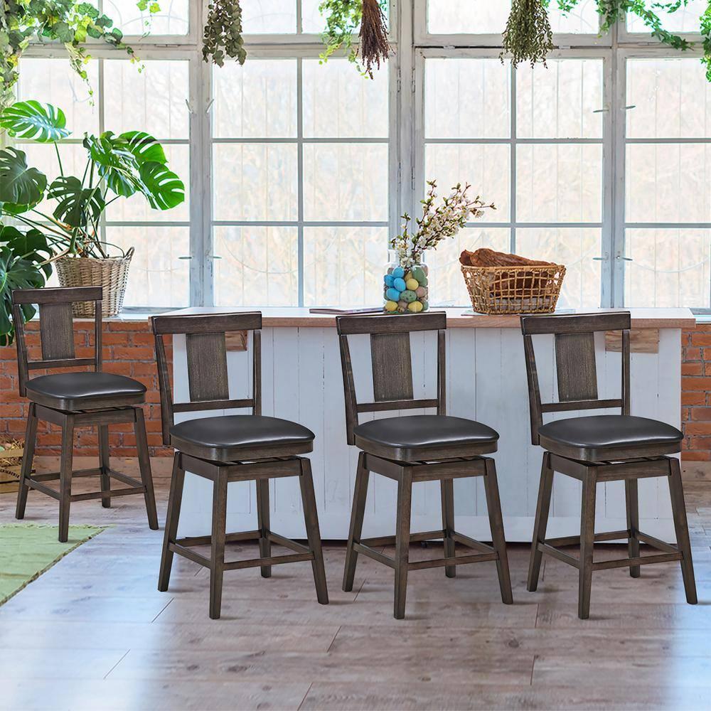 1PC\2PCS\3PCS\4PCS Swivel Bar Stool 24 inch Upholstered Counter Height Bar Chair W/Rubber Wood Legs