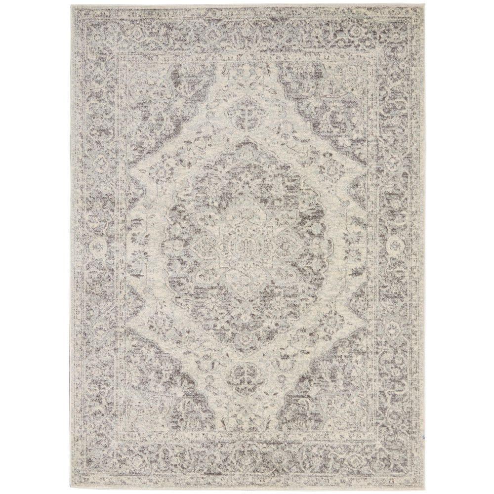 Nourison Tranquil Vintage Persian Center Medallion Area Rug Ivory Grey 5'3" x 7'3"