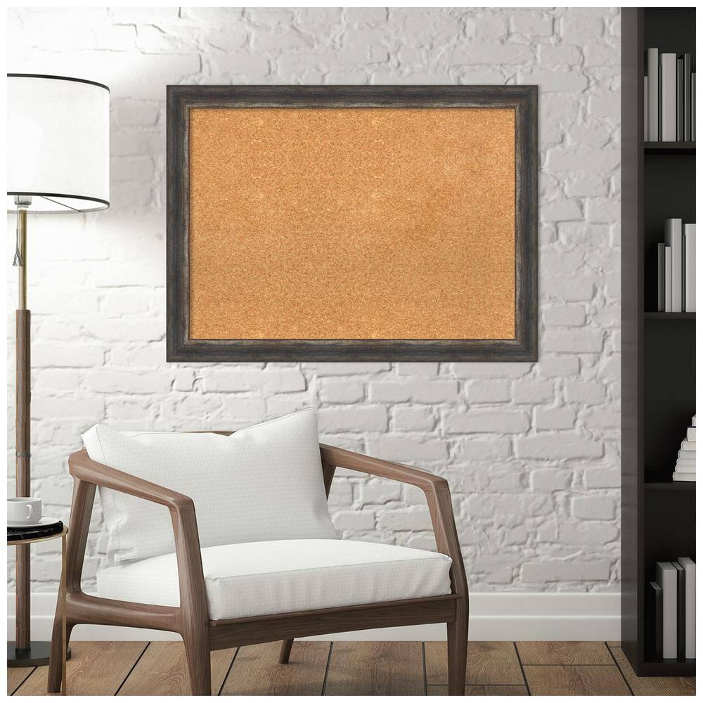 Amanti Art Natural Cork Board Framed Bark Rustic Char Narrow Bulletin Board 31 in. x 23 in.