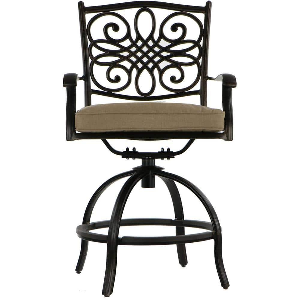 Hanover Traditions 5-Piece High-Dining Set in Tan with 4 Swivel Chairs and a 40,000 BTU Cast-top Fire Pit Table