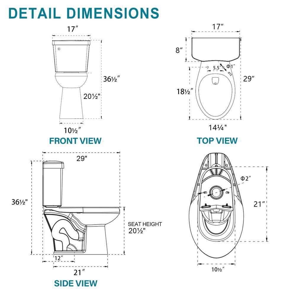 19 in. 2-Piece Toilet 1.1/1.6 GPF Dual Flush Round White Toilet ADA Height with Soft-Close Seat
