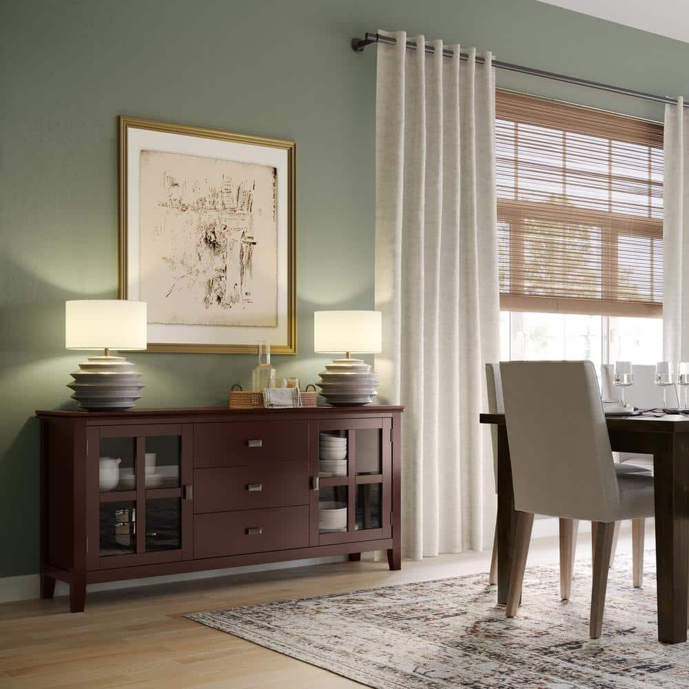 Simpli Home Artisan 60"W Solid Wood Sideboard Buffet with and Tempered Glass Doors and 3 Drawers