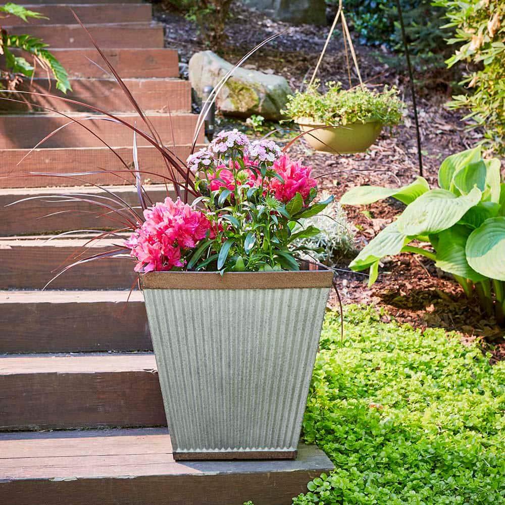 Southern Patio HDR-046851 16 Inch Square Rustic Resin Indoor Outdoor Garden Planter Urn Pot for Flowers, Herbs, and Flowers