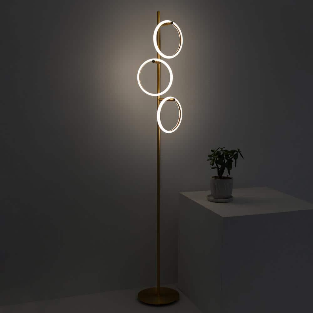 Brightech Saturn 66" Modern LED Floor Lamp with 3 Removable Ring Lights and Gold Finish, 3-Way Dimming