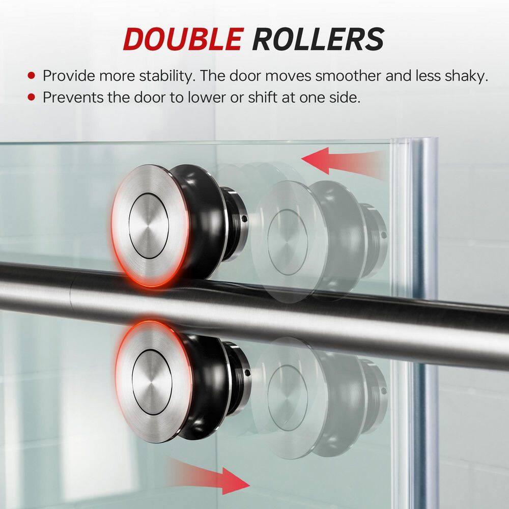 WoodBridge Frameless Single Sliding Shower Doors, 56-60" W X 62" H With 5/16" Clear Tempered Glass And Explosion-Proof Film MSDF6062-C