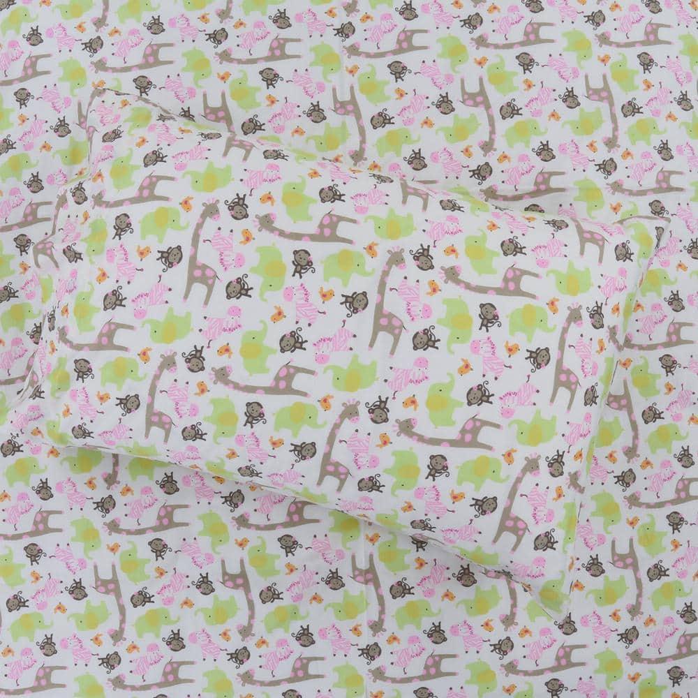 3-Piece Cotton Toddler Sheet Set for Kids Boys & Girls (Animals, Fish, Sports, Floral) Zoo Friends