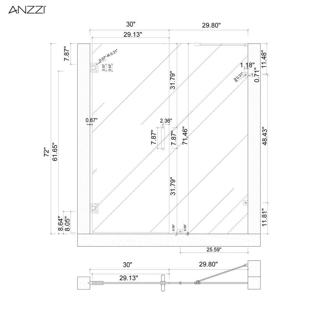 Consort 72" H Hinged Frameless Shower Door