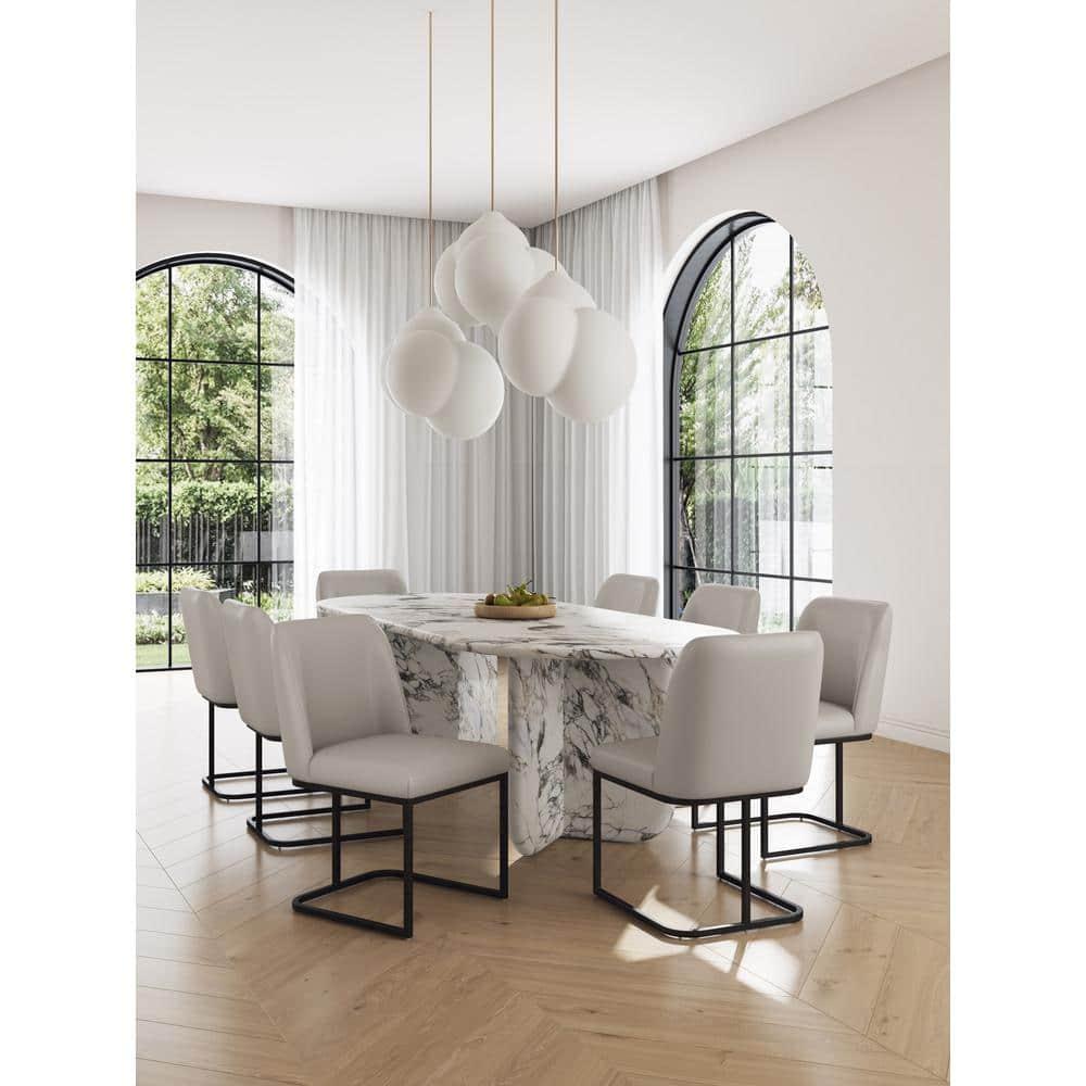 Set of 8 Serena Modern Leatherette Upholstered Dining Chair Set Cream - Manhattan Comfort: Plush, Steel Frame, No Assembly Required
