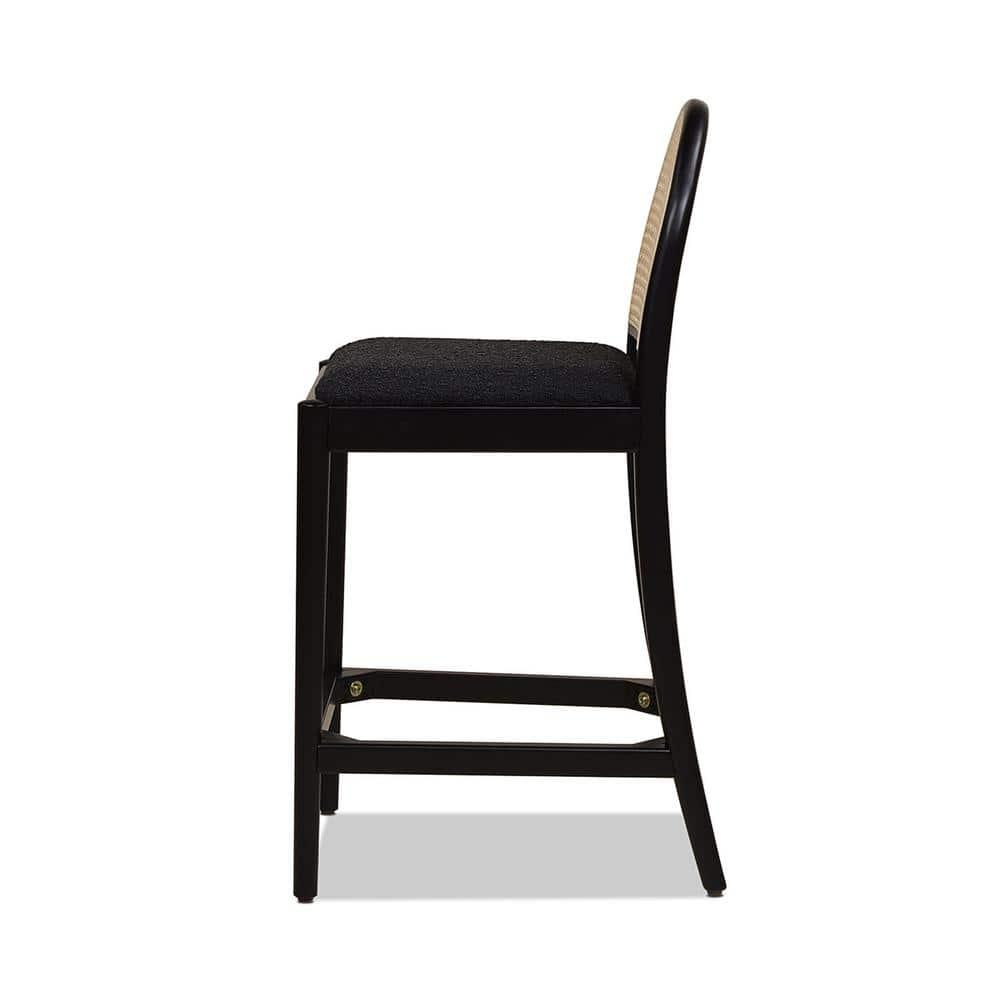 NicBex Dining Chairs Set of 2 Upholstered Chair Curved Back Cane Rattan Counter Stools, Fabric Accent for Kitchen, Bedroom, Black