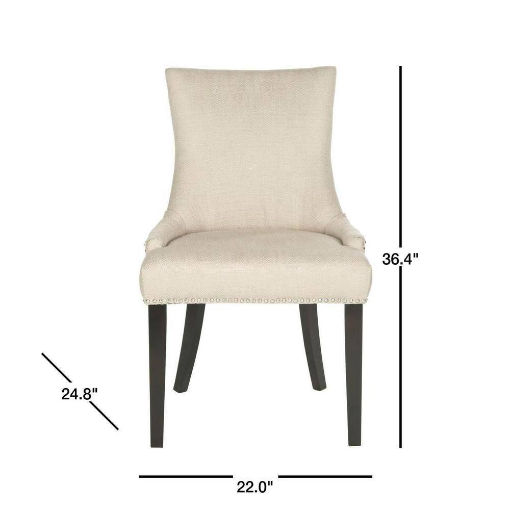 Ivory Linen Upholstered Parsons Side Chair with Gold Nailhead Trim