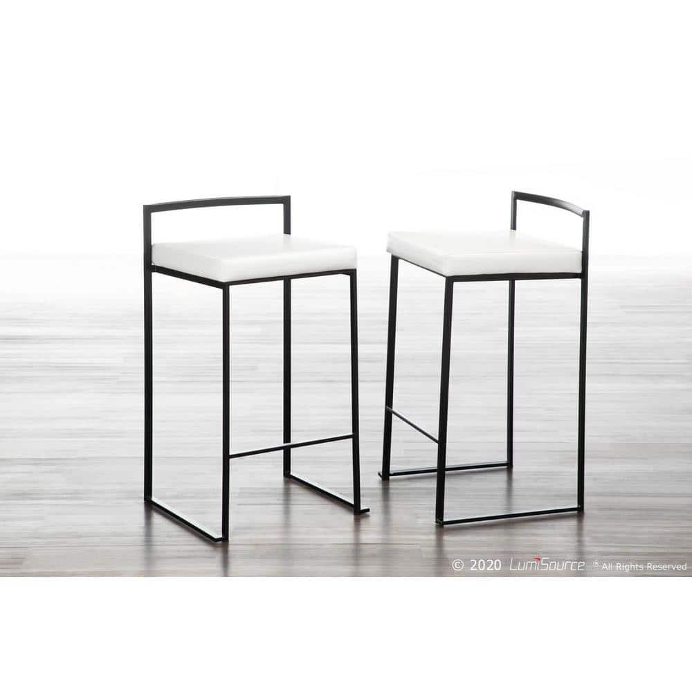 Set of 2 26" Fuji Contemporary Counter Height Barstools White: Padded, Stackable - LumiSource